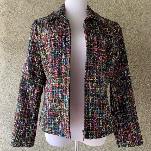Coldwater Creek Black with Multi-Color Textured Jacket size 12 - Picture 4 of 12